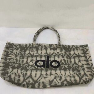 ALO Yoga Olive and Beige Printed Canvas Tote